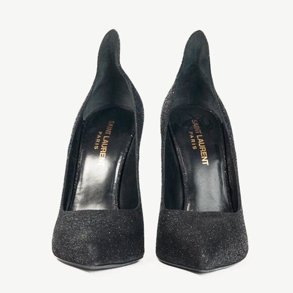 Saint Laurent Thorn Black Sparkle High-Counter Pointed-Toe Pumps - Picture 2 of 10